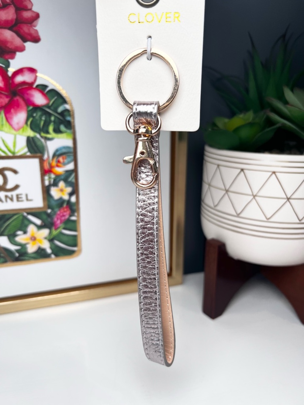 Metallic Silver Wristlet Keychain